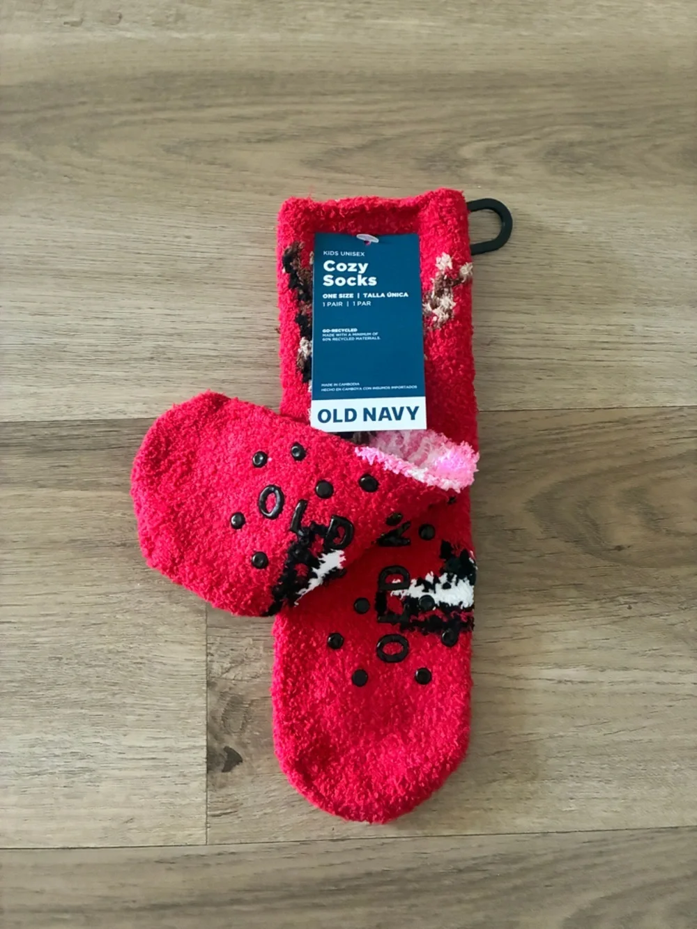 Old Navy Kids Fuzzy Reindeer Slipper Socks Red Holiday Non Slip NWT